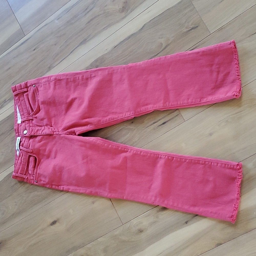 Pilcro and the Letterpress muted red script cropped denim women's 28